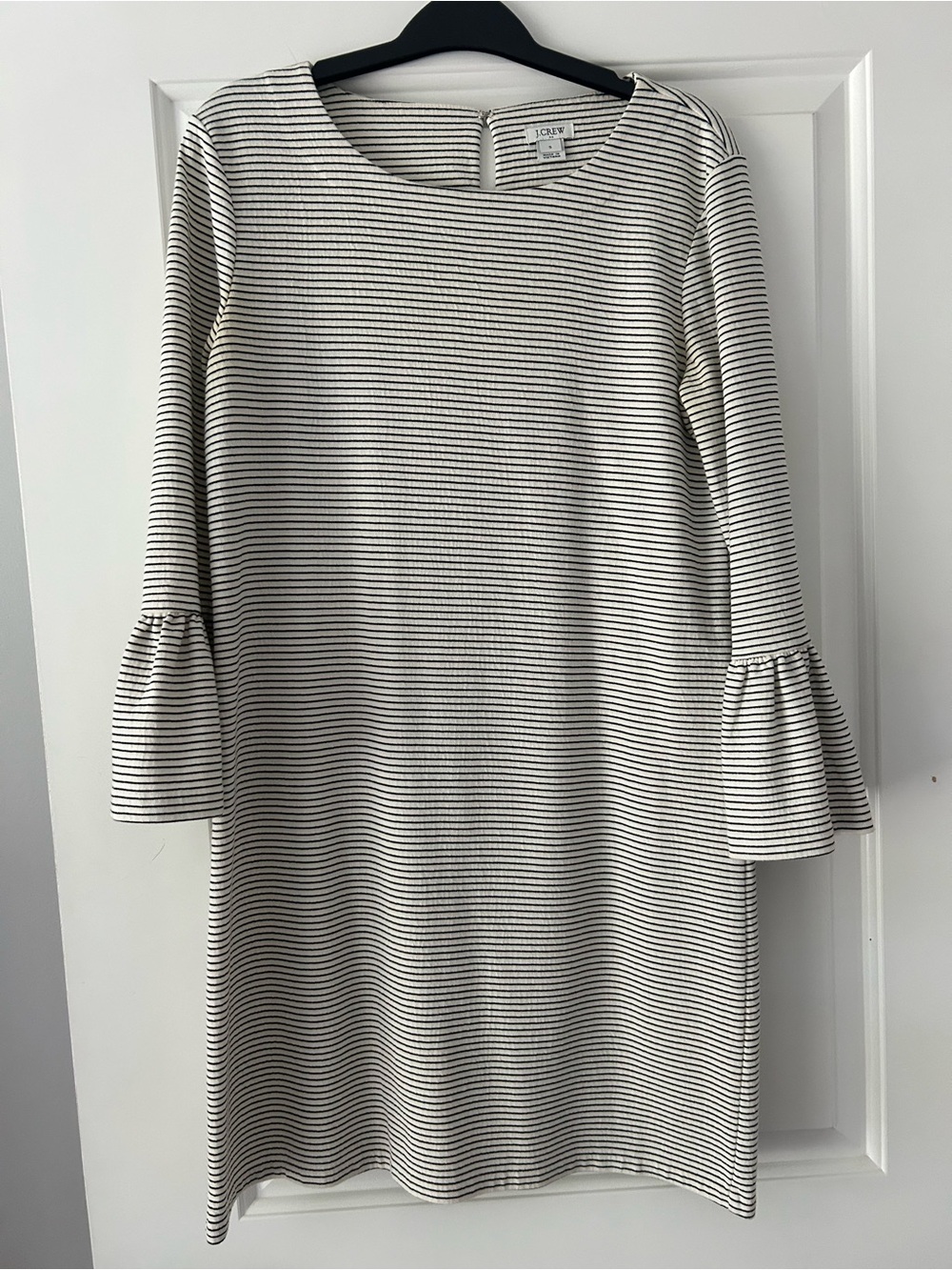 J. Crew Black and White Striped Bell-Sleeve Shift Dress
